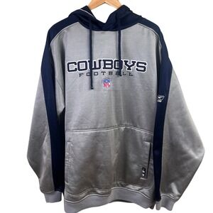 VTG Reebok NFL Sideline Cowboys Football Heavy Gray Blue Hoodie Star Hit XL